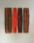 Mixed fabrics with acrylic browns and bright red